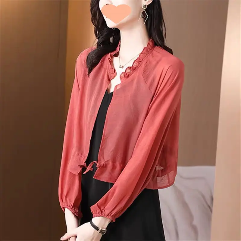 Chiffon Sun-Protective Cardigan Small Shawl Summer with Suspender Skirt Outer Blouse Loose Slimming Short Coat Top — feature 5