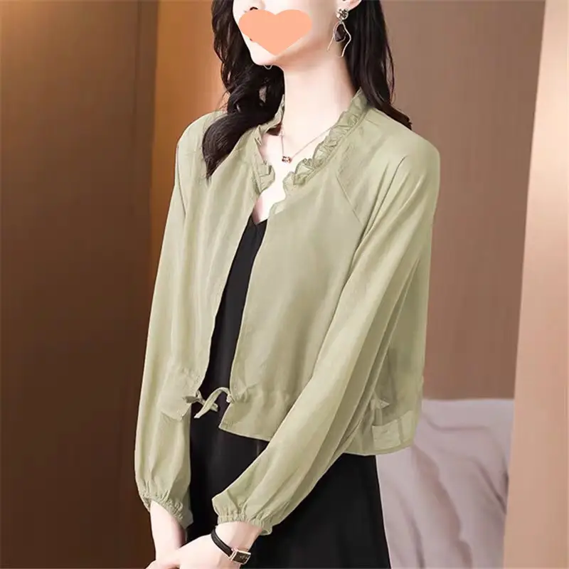 Chiffon Sun-Protective Cardigan Small Shawl Summer with Suspender Skirt Outer Blouse Loose Slimming Short Coat Top — feature 6