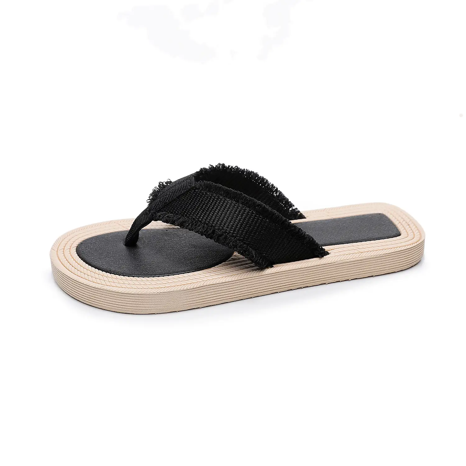 Women's White Straw Pea Sandals Flat Heel Beach Wear