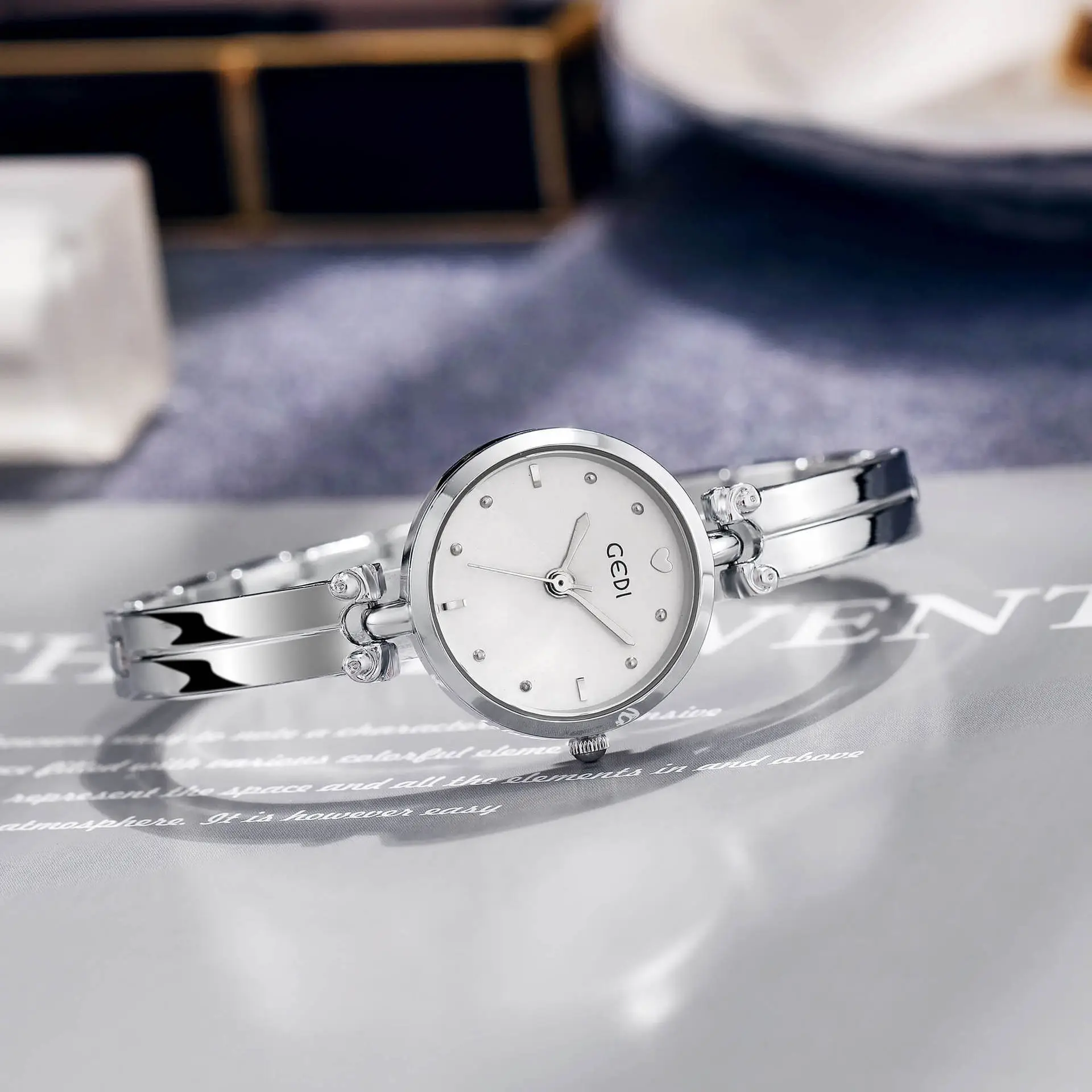 Women's Silver Quartz Bracelet Watch with Diamond Details - Image 5