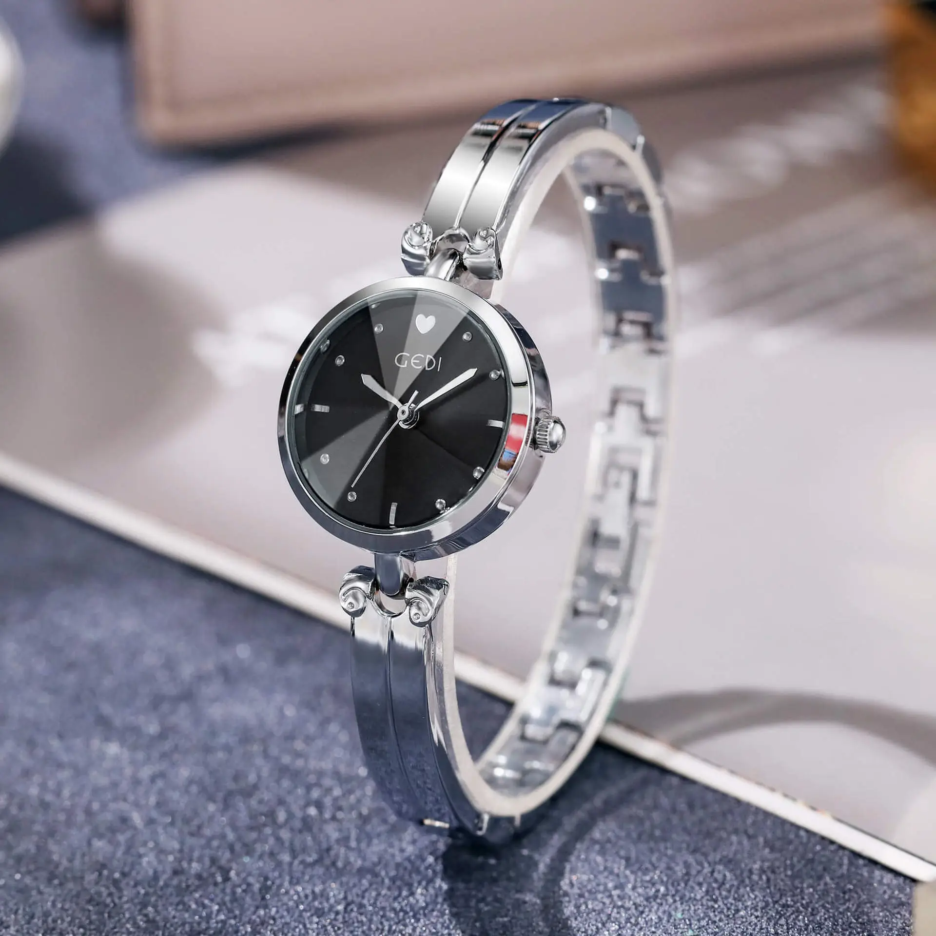 Women's Silver Quartz Bracelet Watch with Diamond Details - Image 8