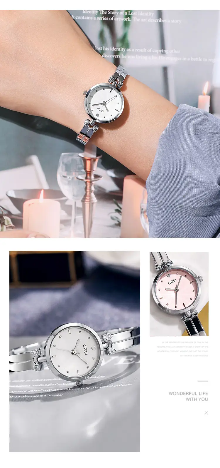 Women's Silver Quartz Bracelet Watch with Diamond Details — feature 4