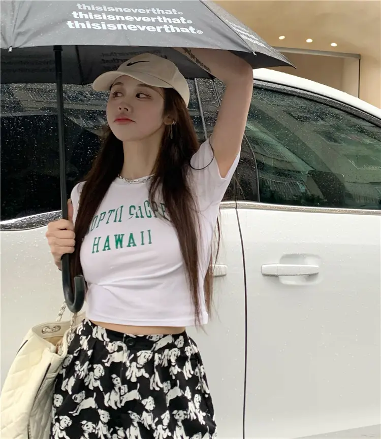 Women Black Letter T-Shirt Summer 2025 Hot Girl Style - Image 6