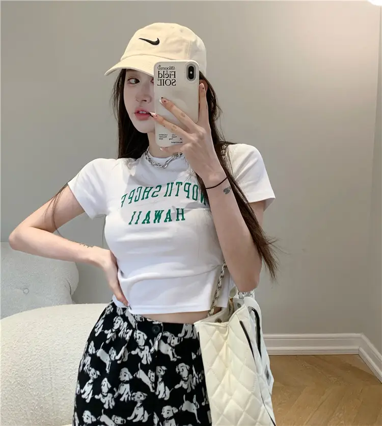 Women Black Letter T-Shirt Summer 2025 Hot Girl Style — feature 11