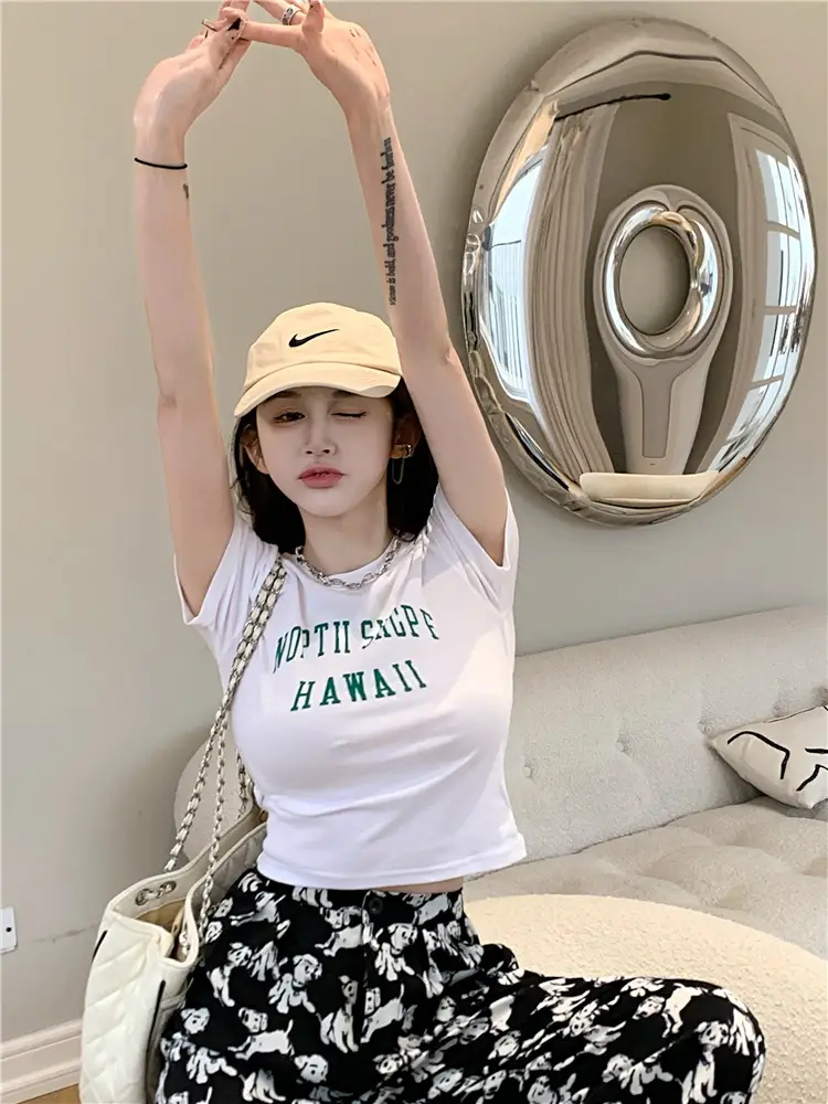Women Black Letter T-Shirt Summer 2025 Hot Girl Style — feature 19