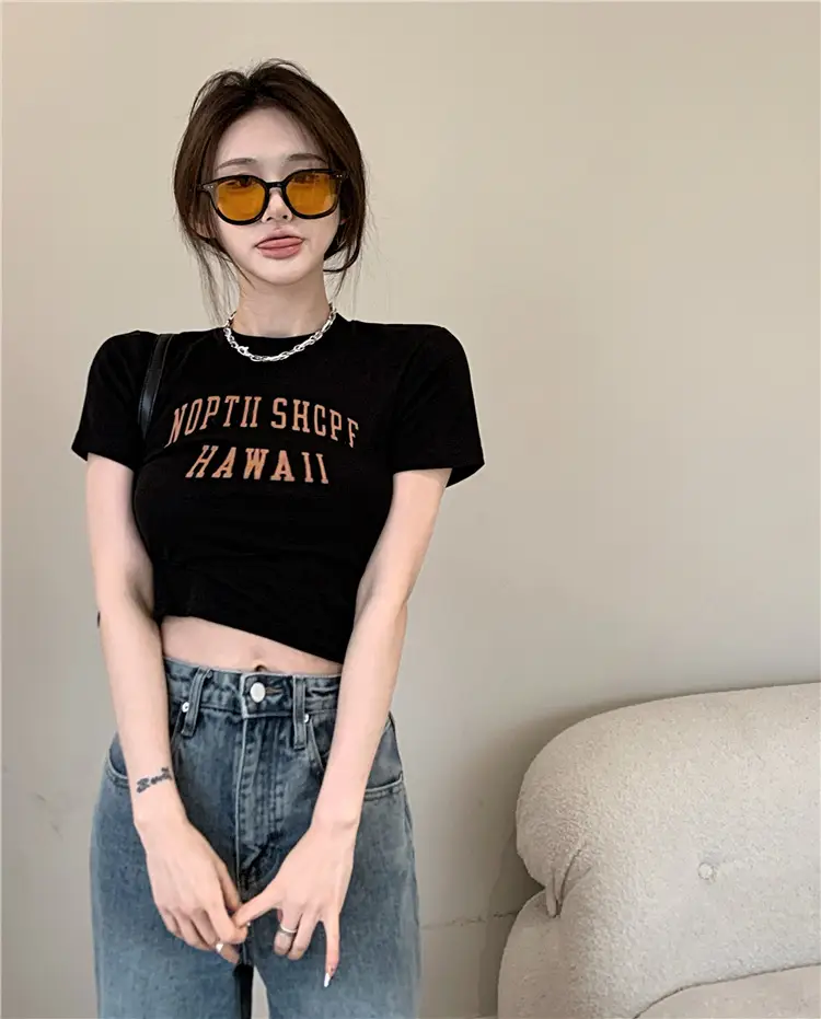 Women Black Letter T-Shirt Summer 2025 Hot Girl Style — feature 4