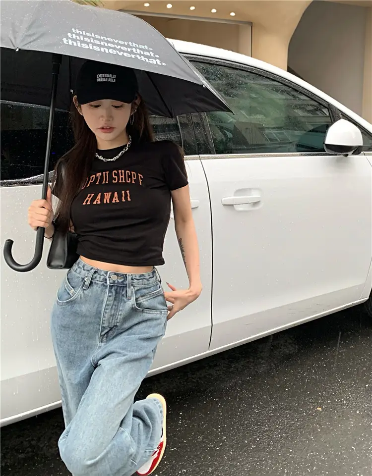Women Black Letter T-Shirt Summer 2025 Hot Girl Style — feature 5