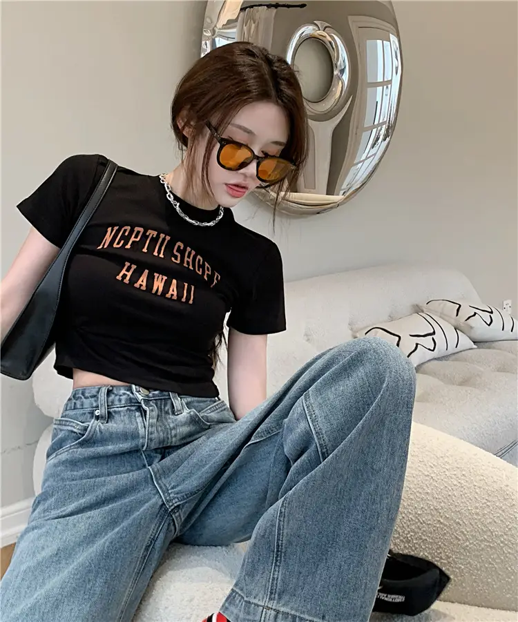 Women Black Letter T-Shirt Summer 2025 Hot Girl Style — feature 7