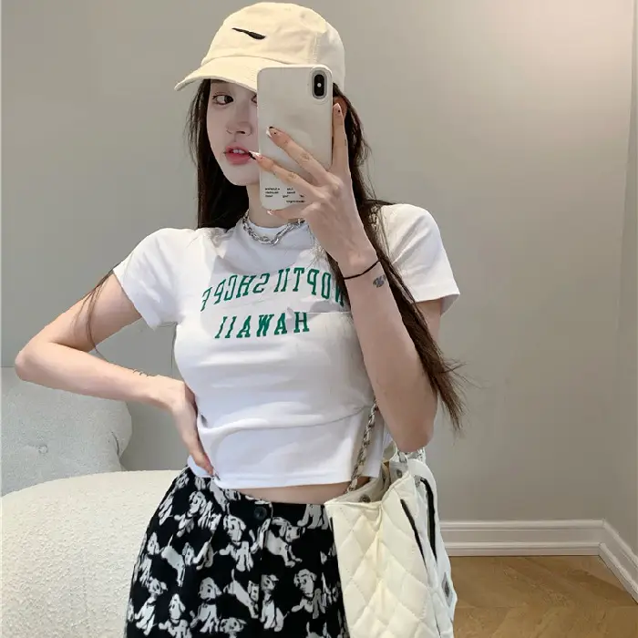 Women Black Letter T-Shirt Summer 2025 Hot Girl Style - Image 2