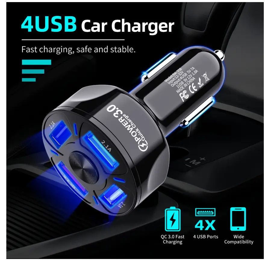 QC3.0 Fast Charge Car Charger 4USB 3.1A - Image 7