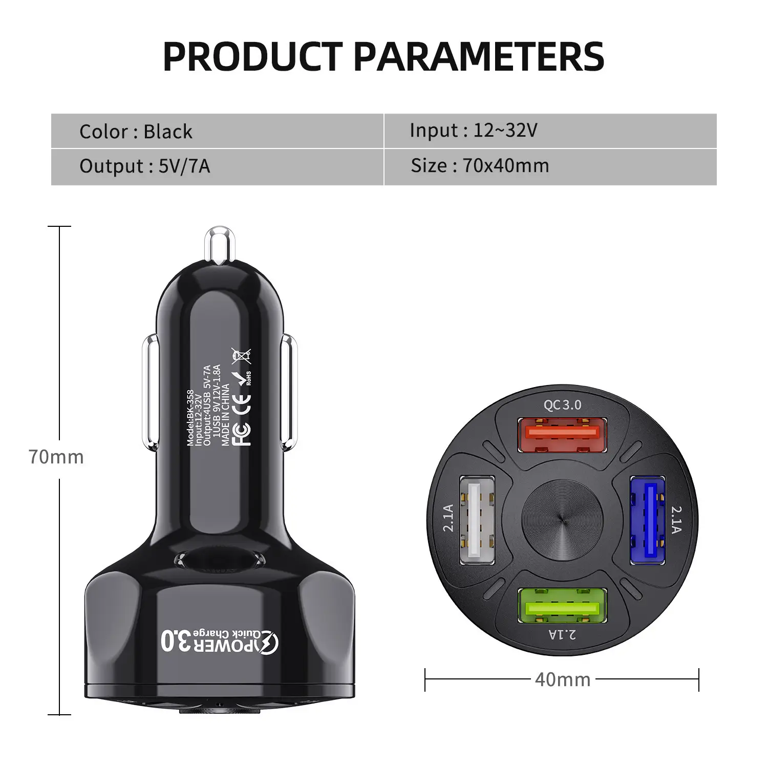 QC3.0 Fast Charge Car Charger 4USB 3.1A - Image 8