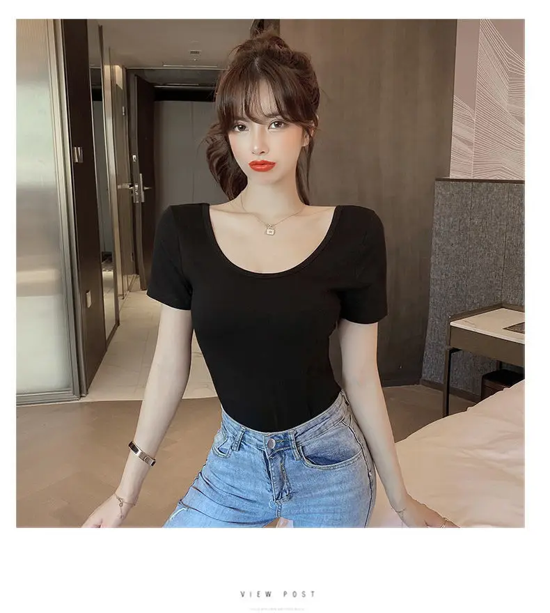 Women Pure Cotton U-Neck T-Shirt White Summer 2024 — feature 11