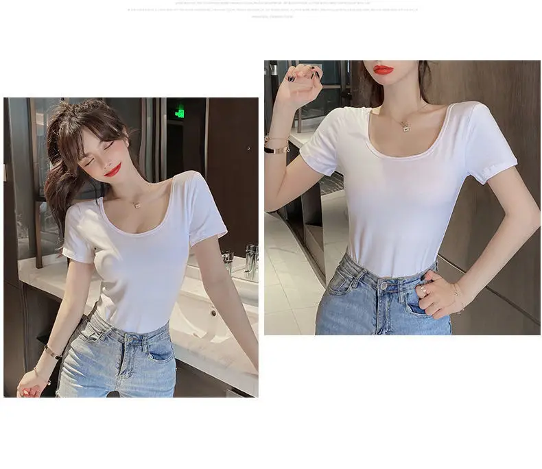 Women Pure Cotton U-Neck T-Shirt White Summer 2024 — feature 12