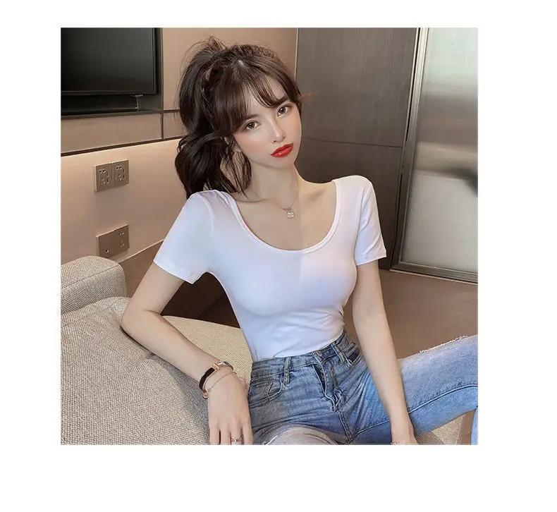 Women Pure Cotton U-Neck T-Shirt White Summer 2024 — feature 14