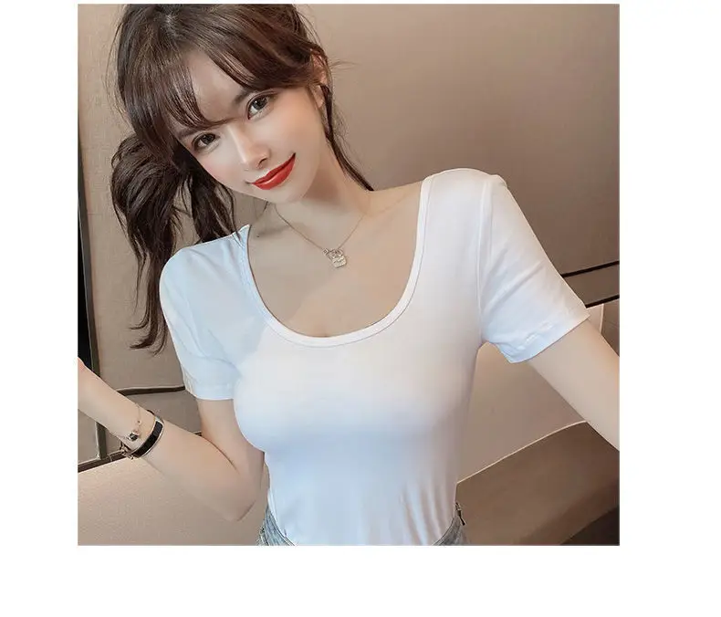 Women Pure Cotton U-Neck T-Shirt White Summer 2024 — feature 15