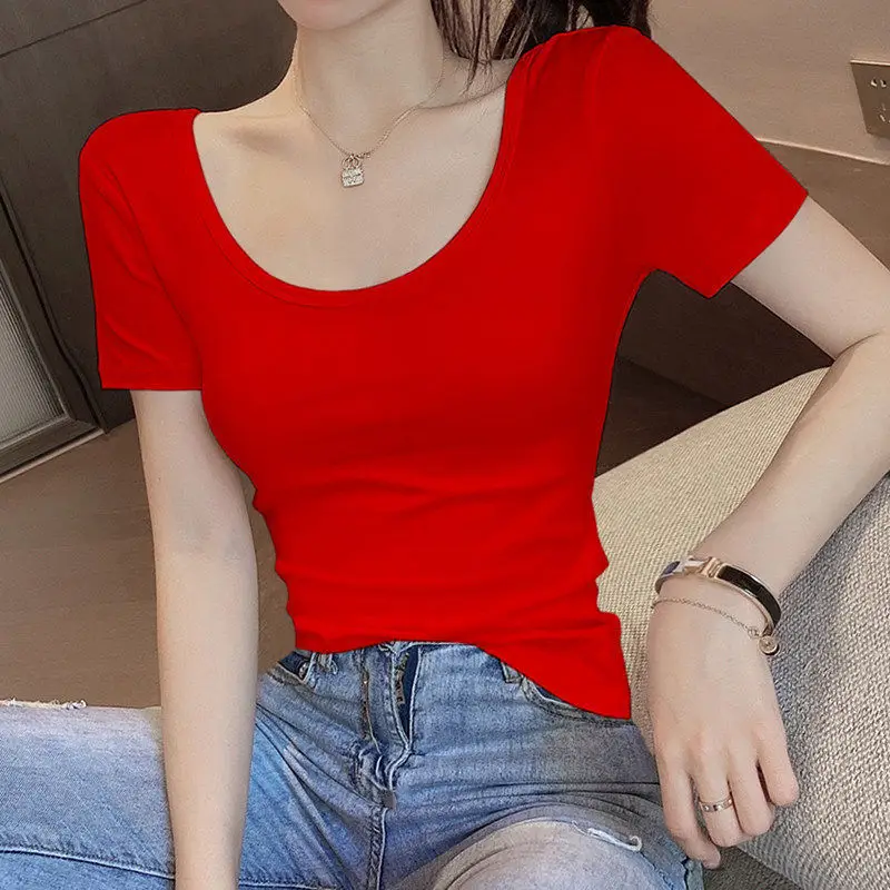 Women Pure Cotton U-Neck T-Shirt White Summer 2024 — feature 19