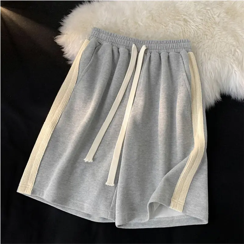 Women Drawstring Shorts Grey Black Wide Leg Summer - Image 5
