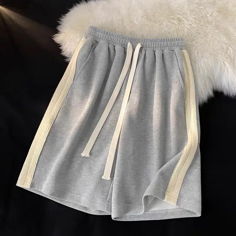 Women Drawstring Shorts Grey Black Wide Leg Summer - Image 2