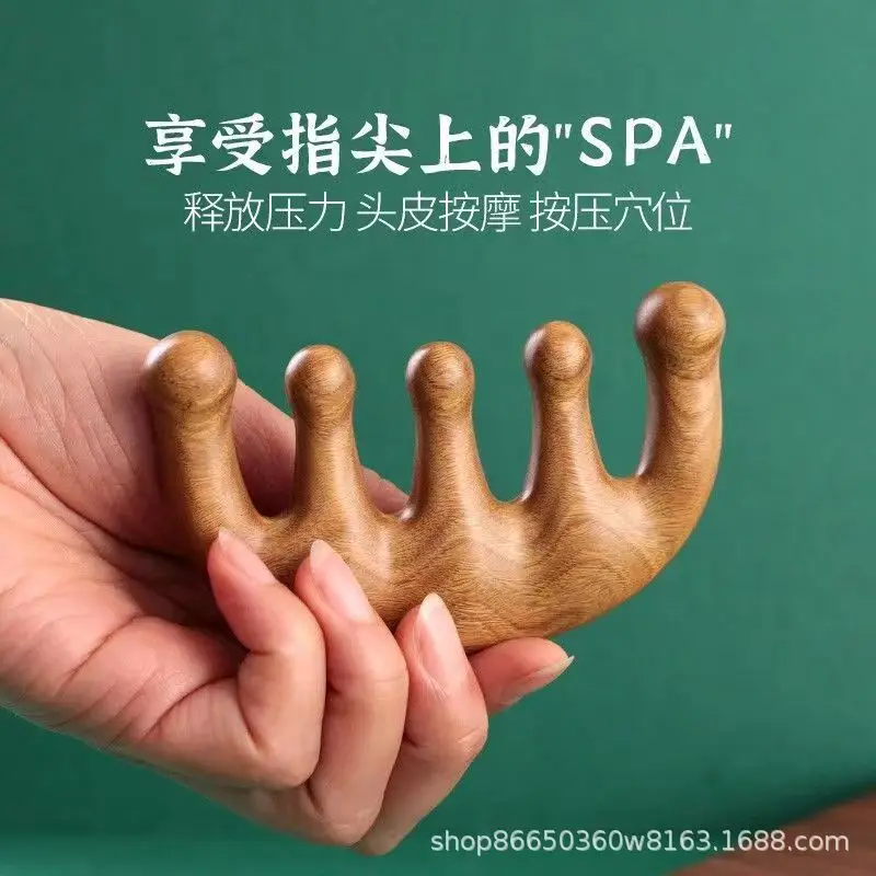 Golden Wood Head Massage Comb for Head Spa - Image 48