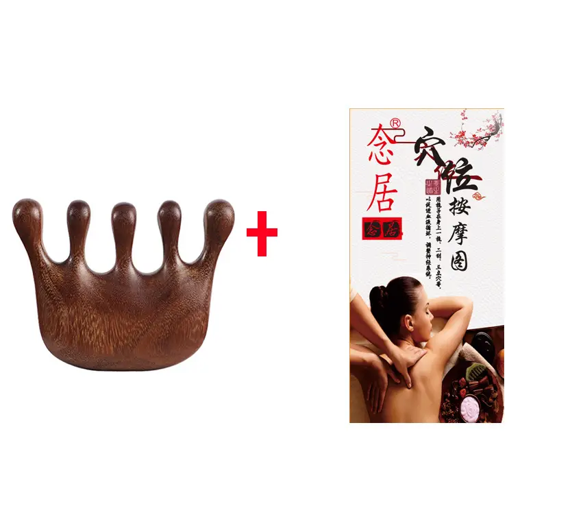 Sandalwood massage comb [fat hand] + hole map