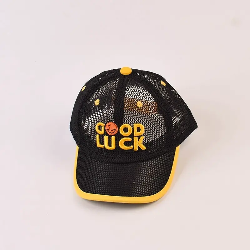 Children's Yellow Mesh Cap with "Dop Luck" Embroidery - Image 5
