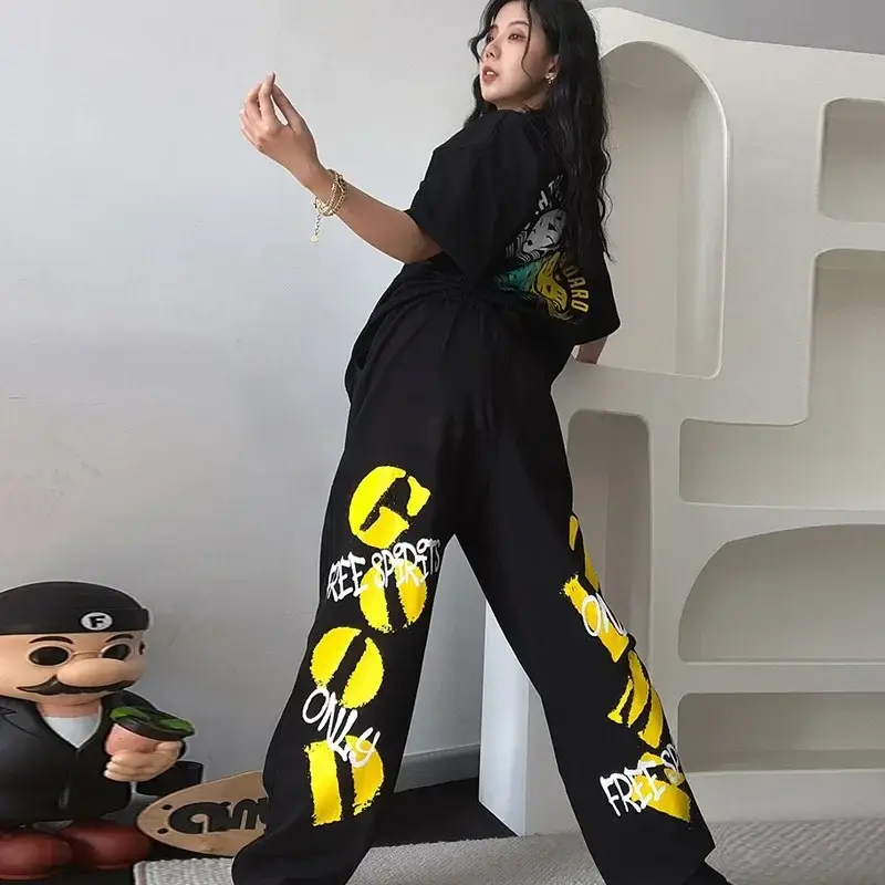 Women Black Hip Hop Wide Leg Pants 2024 - Image 5