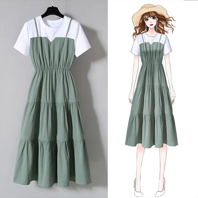 Blue Two-Piece Long Skirt Dress for Women - Image 4
