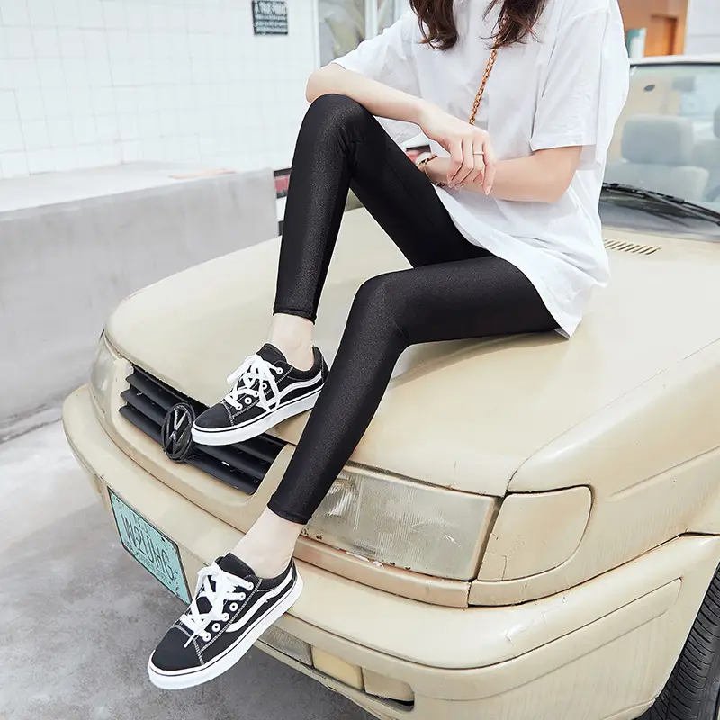 Black Elastic Slim Fit Ankle Pants Nylon - Image 8