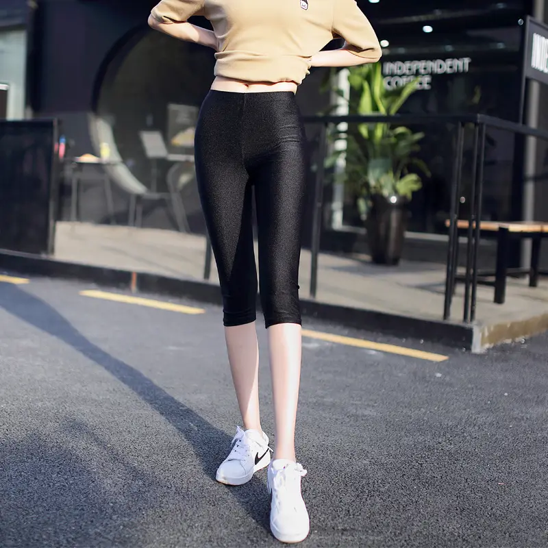 Black Elastic Slim Fit Ankle Pants Nylon - Image 9