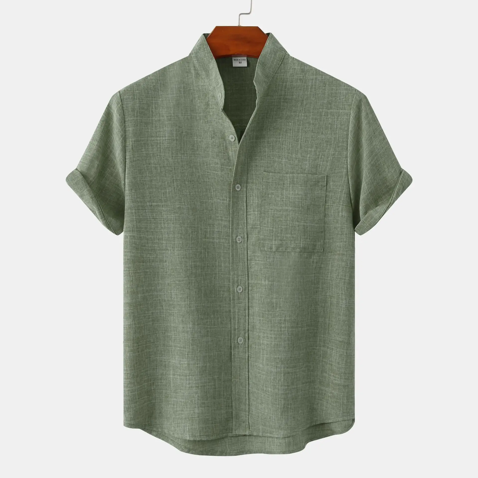 Men Linen Short Sleeve Tan Shirt 2022 - Image 4