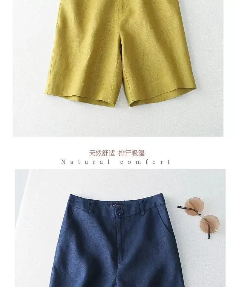Women Cotton Linen Wide Leg Shorts Medium White — feature 10