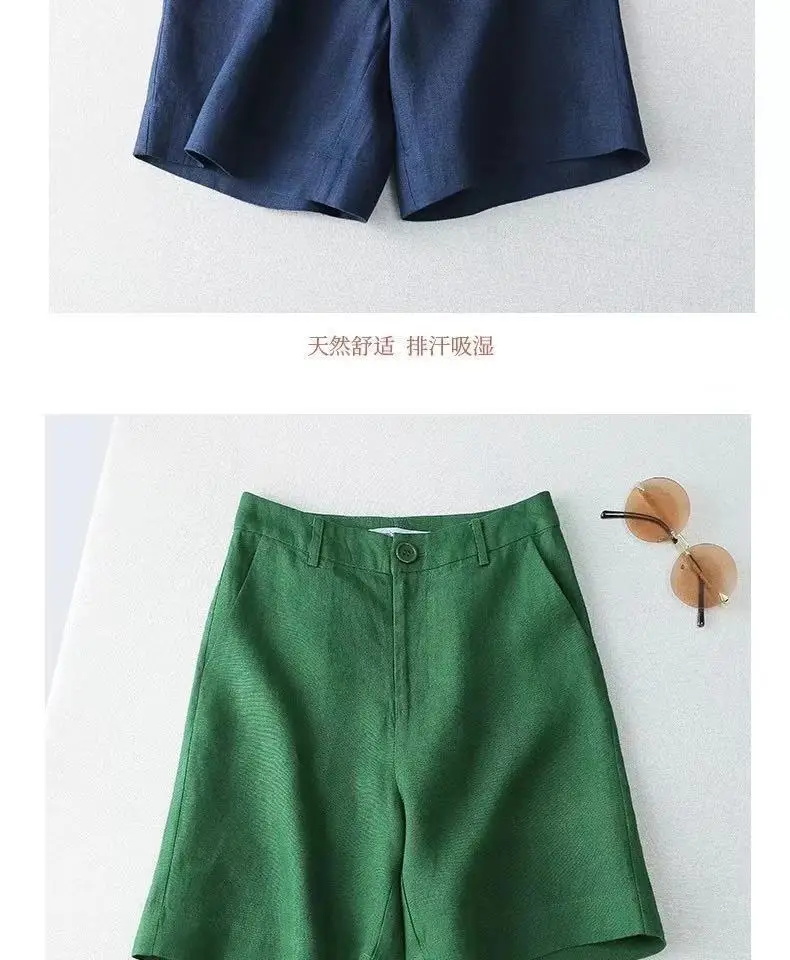 Women Cotton Linen Wide Leg Shorts Medium White — feature 11