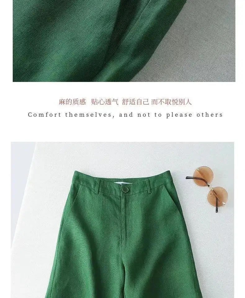 Women Cotton Linen Wide Leg Shorts Medium White — feature 14