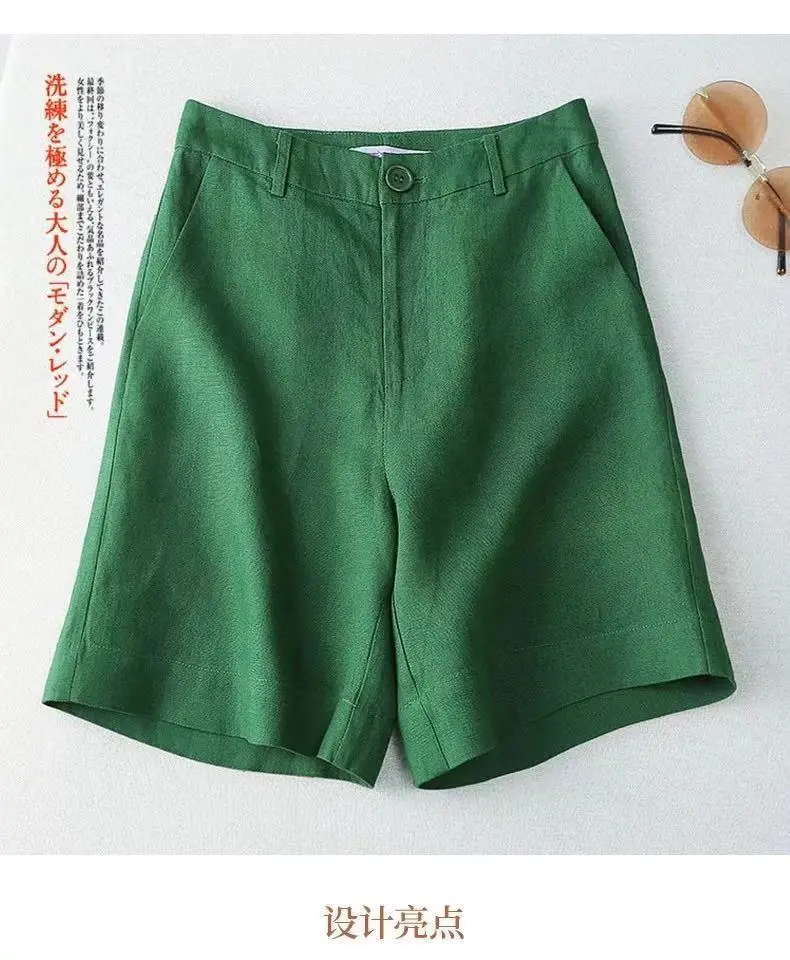Women Cotton Linen Wide Leg Shorts Medium White — feature 2