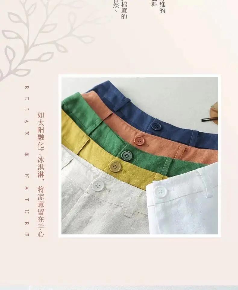 Women Cotton Linen Wide Leg Shorts Medium White — feature 5