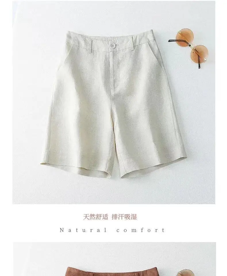 Women Cotton Linen Wide Leg Shorts Medium White — feature 8