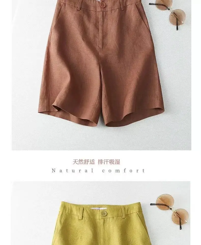Women Cotton Linen Wide Leg Shorts Medium White — feature 9