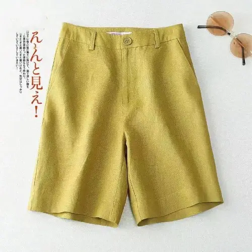 Women Cotton Linen Wide Leg Shorts Medium White