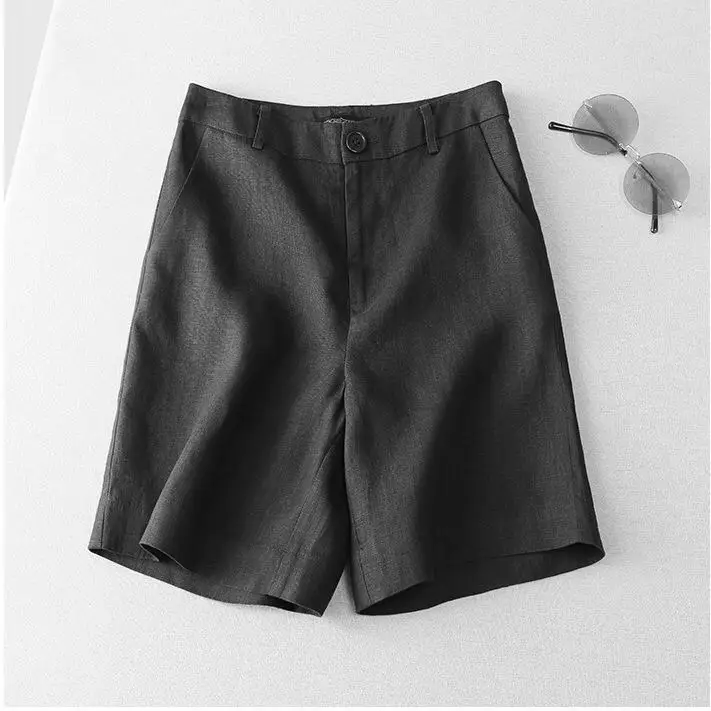 Women Cotton Linen Wide Leg Shorts Medium White