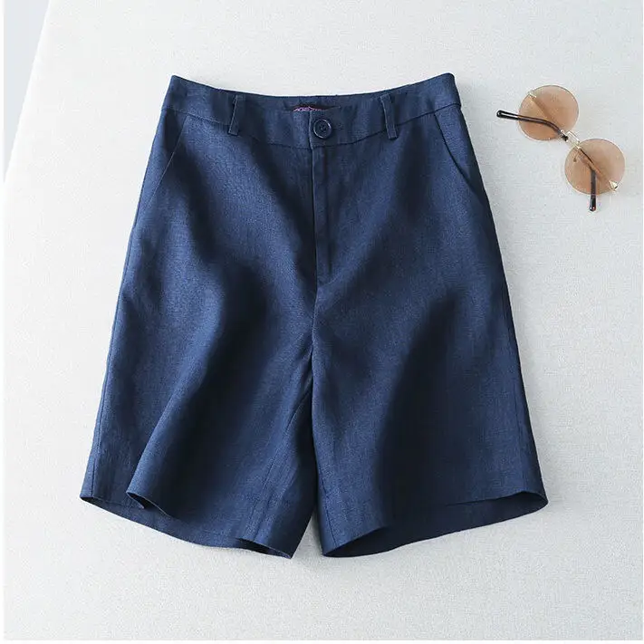 Women Cotton Linen Wide Leg Shorts Medium White