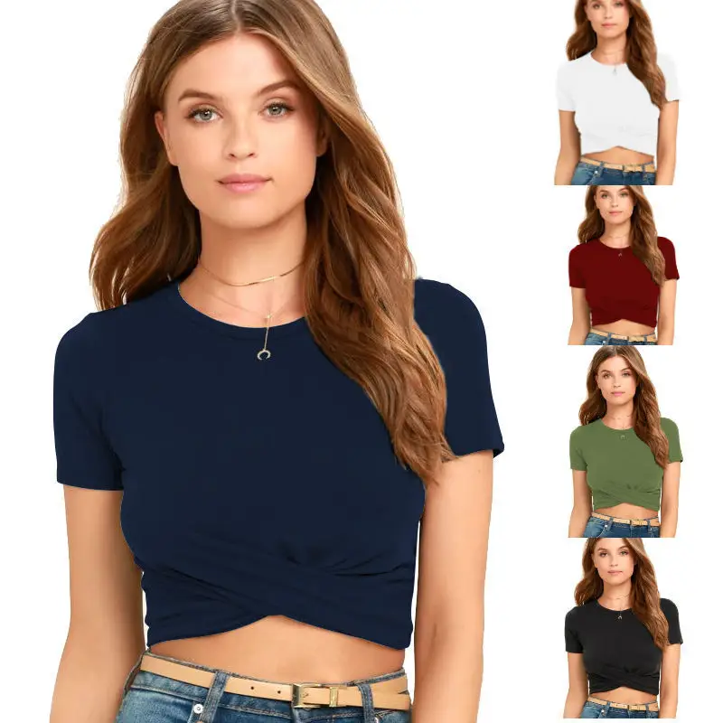 2022 Women's Maroon Twist Neck Short Sleeve T-Shirt - Image 6