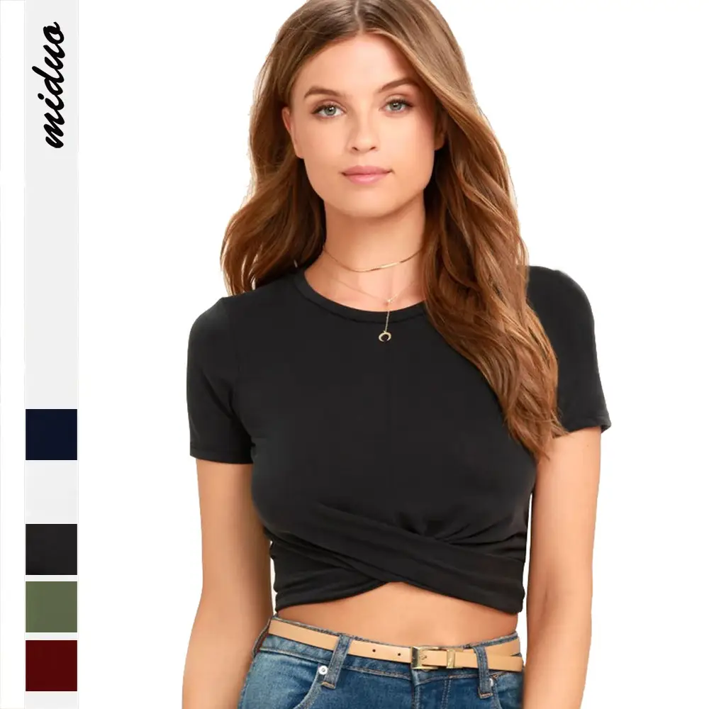 2022 Women's Maroon Twist Neck Short Sleeve T-Shirt - Image 7