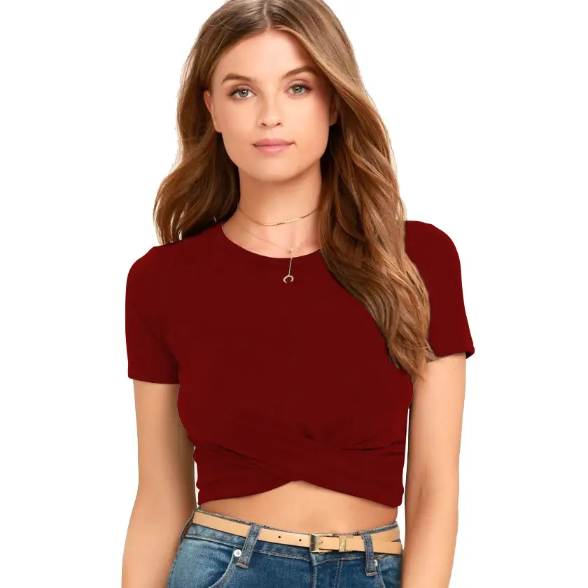 2022 Women's Maroon Twist Neck Short Sleeve T-Shirt - Image 10