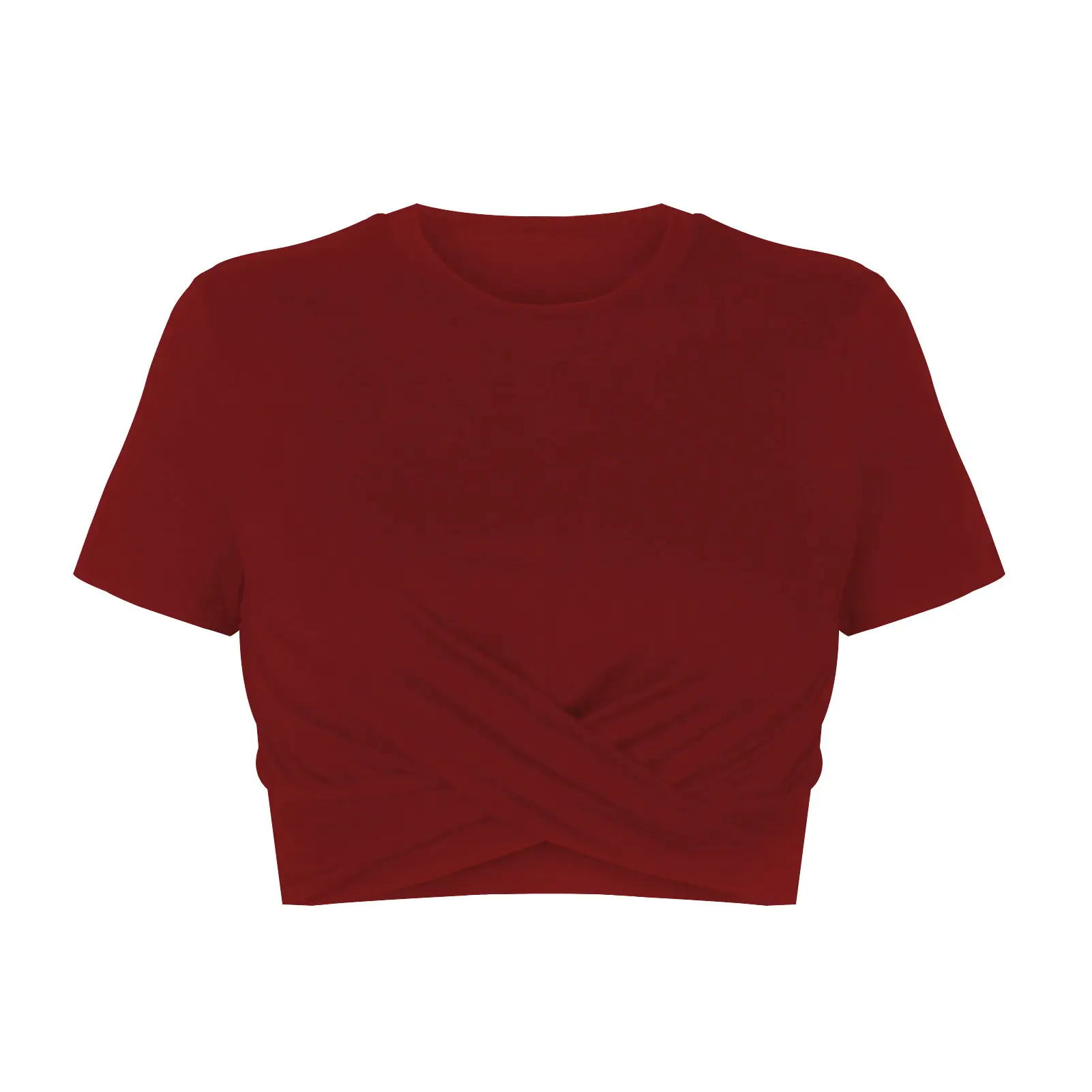 2022 Women's Maroon Twist Neck Short Sleeve T-Shirt - Image 4