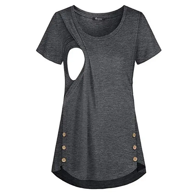Women's Cut Out Neck T-Shirt Maroon Button Front - Image 4