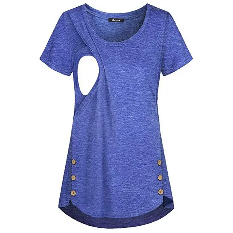 Women's Cut Out Neck T-Shirt Maroon Button Front - Image 6