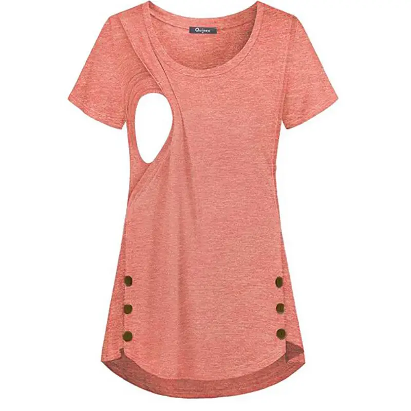 Women's Cut Out Neck T-Shirt Maroon Button Front - Image 8