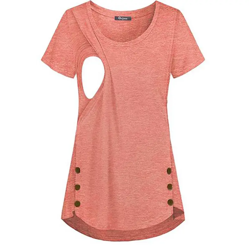 Women's Cut Out Neck T-Shirt Maroon Button Front - Image 2