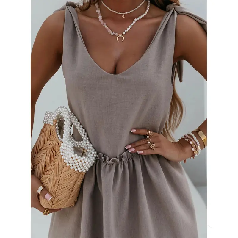 Black Sleeveless V Neck Summer Dress for Women - Image 2
