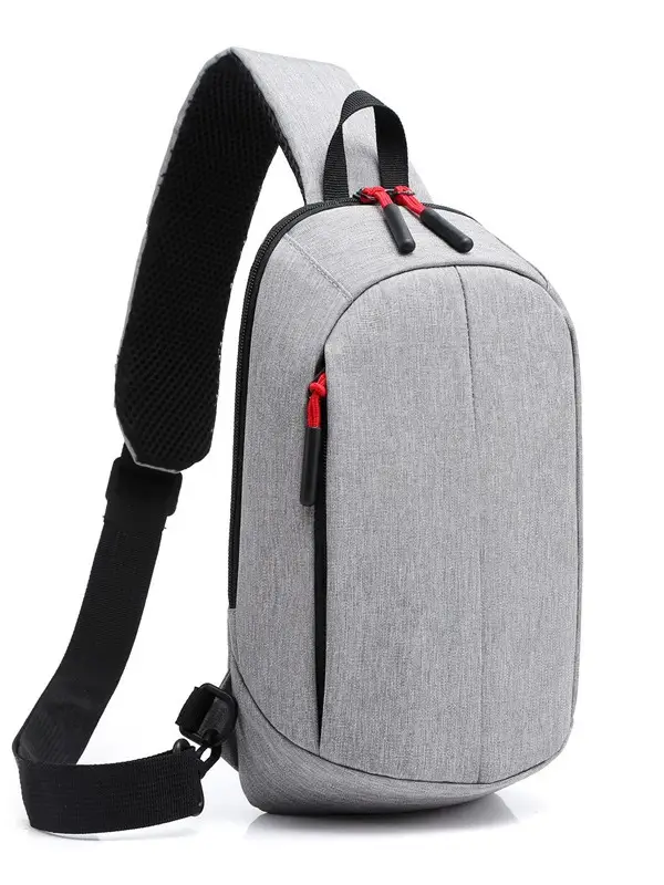 Gray Casual Shoulder Bag with Red Zip - Image 8